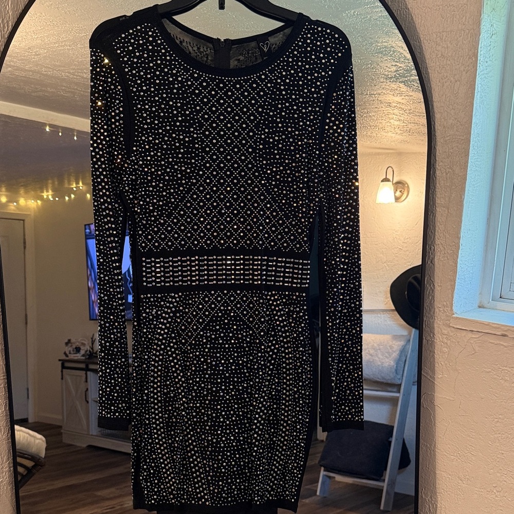 Windsor Black Studded Long Sleeve Dress